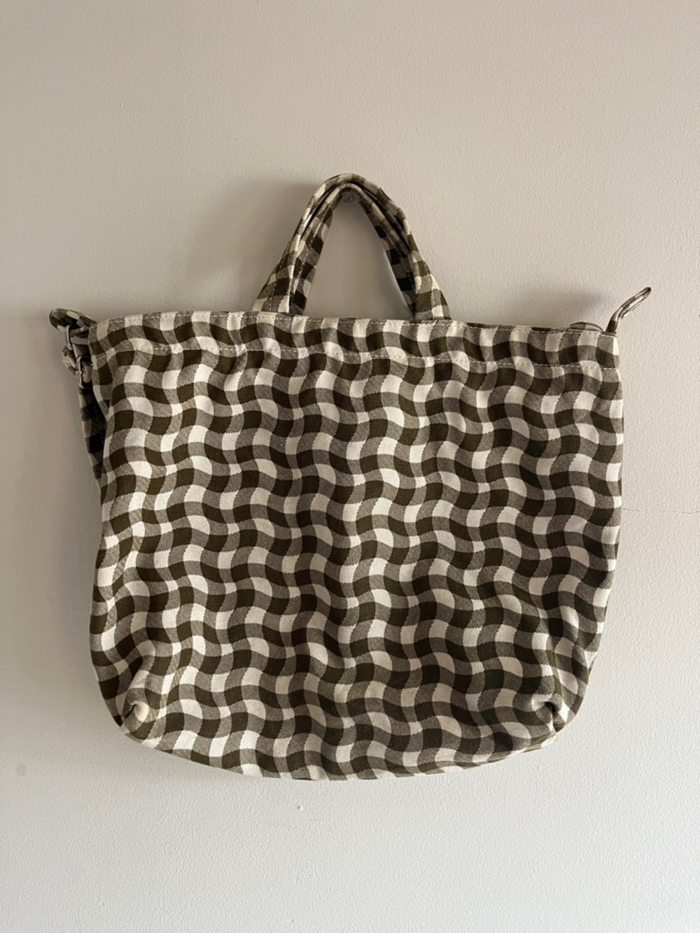 BAGGU Wavy gingham Checkered horizontal duck Canvas Tote